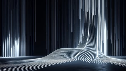 A futuristic digital landscape with flowing lines and illuminated textures