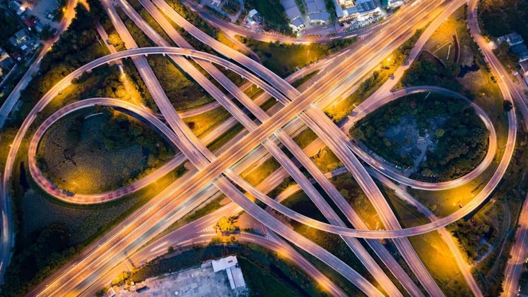 Highway interchange at night